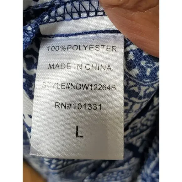 Charlotte Russe Womens Blue White Paisley Long Sleeve V-Neck Knee Length Dress L - Picture 13 of 15